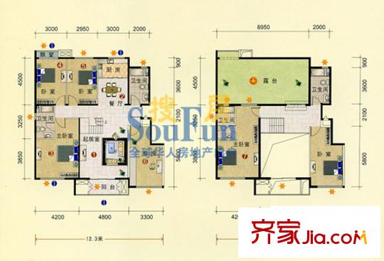 鼎盛新城8/12號(hào)樓H戶型頂層躍層戶型 6室2廳4衛(wèi)1廚