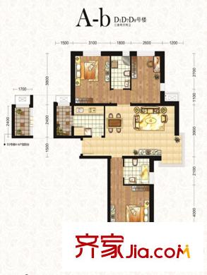 南湖金地D1#、D7#、D9#樓標準層A-b戶型 3室2廳2衛(wèi)1廚