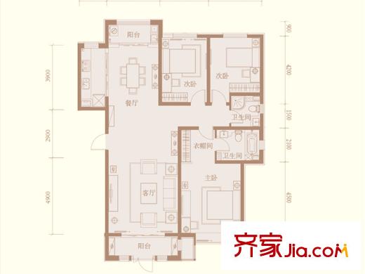 紫金御苑2#樓標準層A4戶型 3室2廳2衛(wèi)1廚