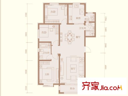 紫金御苑3#樓標準層A1戶型 3室2廳2衛(wèi)1廚