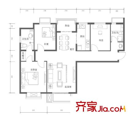 浩友鳳凰城102#D戶型 3室2廳2衛(wèi)1廚