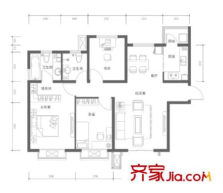 浩友鳳凰城104#A戶型 3室2廳2衛(wèi)1廚