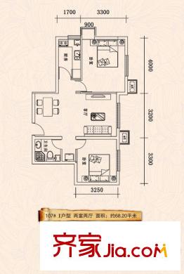 坤拓東方嘉苑107#I戶型 2室2廳1衛(wèi)1廚
