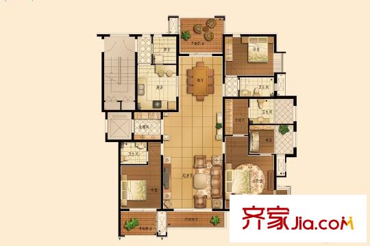 金隅樂府洋房A1#―A12#樓標(biāo)準(zhǔn)層A戶型 3室2廳3衛(wèi)1廚