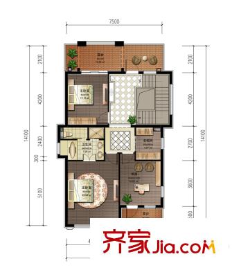 金隅樂府坡地別墅入戶上層平面 5室3廳4衛(wèi)2廚