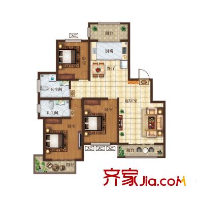 大悅新城210/310#樓標(biāo)準(zhǔn)層S1戶型  3室2廳2衛(wèi)