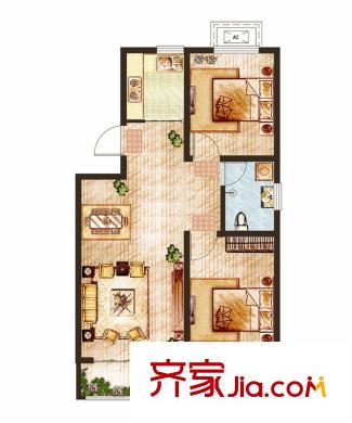 大悅新城105/106#樓標(biāo)準(zhǔn)層1H戶型  2室2廳1衛(wèi)1廚