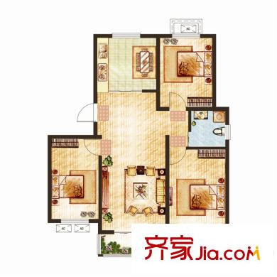 大悅新城105#樓標(biāo)準(zhǔn)層1J戶型  3室2廳1衛(wèi)1廚