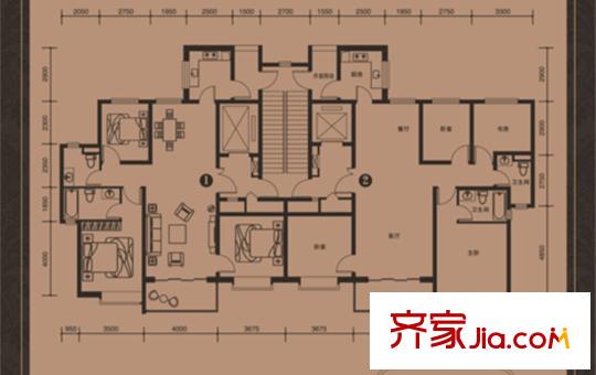 唐山恒大華府2號樓標準層2-3戶型 3室2廳2衛(wèi)1廚