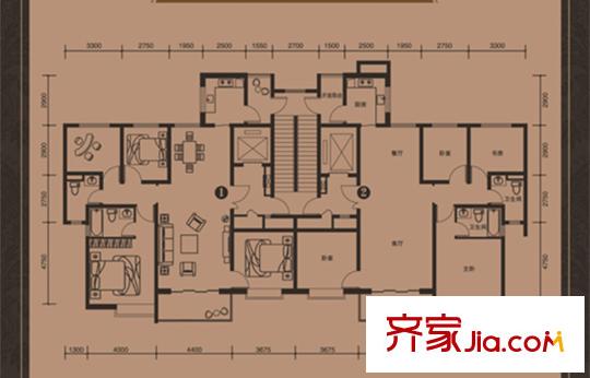 唐山恒大華府1號樓標準層1-2戶型 4室2廳2衛(wèi)1廚