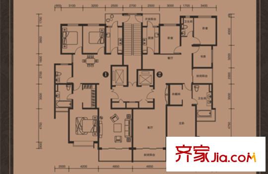 唐山恒大華府2號樓標準層2-4戶型 3室2廳2衛(wèi)1廚
