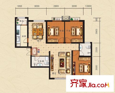 龍澤國際3#5#7#9#樓標(biāo)準層E-4戶型 3室2廳2衛(wèi)1廚
