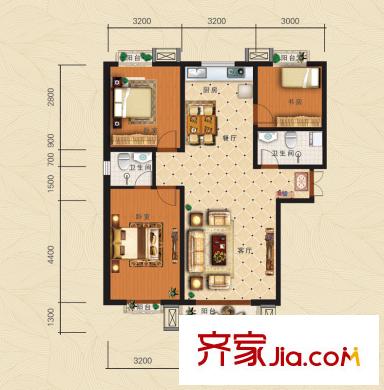 龍澤國際7#16#樓標(biāo)準層D-1戶型 3室2廳2衛(wèi)1廚