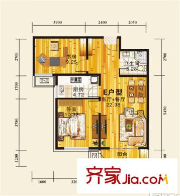 華北家園2號(hào)樓標(biāo)準(zhǔn)層E戶型 2室2廳1衛(wèi)1廚