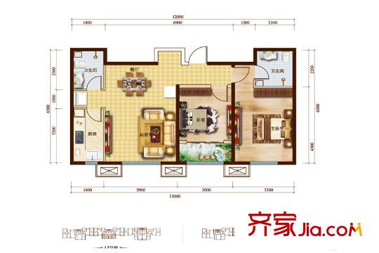 電建地產(chǎn)首郡二期13/15#樓標(biāo)準(zhǔn)層A7戶型 2室2廳2衛(wèi)1廚