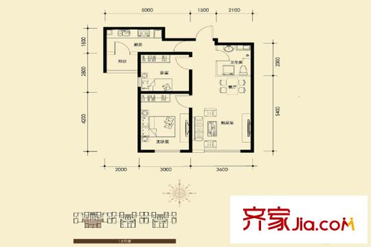 電建地產(chǎn)首郡二期18#樓標(biāo)準(zhǔn)層A1戶型 2室2廳1衛(wèi)1廚