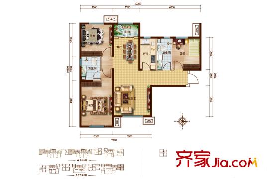 電建地產(chǎn)首郡二期8/13/15#樓標(biāo)準(zhǔn)層C1戶型 3室2廳2衛(wèi)1廚