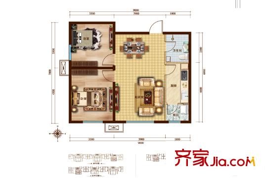 電建地產(chǎn)首郡二期8/13/15#樓標(biāo)準(zhǔn)層A5戶型 2室2廳1衛(wèi)1廚