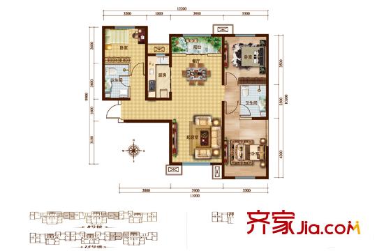 電建地產(chǎn)首郡二期8/13/15#樓標(biāo)準(zhǔn)層B7戶型 3室2廳2衛(wèi)1廚