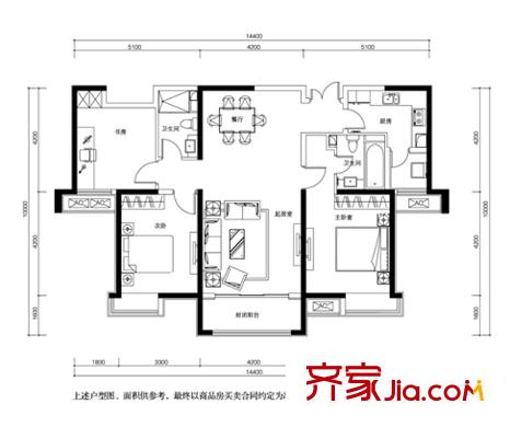 唐山雅頌居3#樓標準層B戶型 3室2廳2衛(wèi)1廚