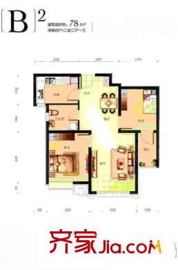 水岸東方一期2#、3#樓標(biāo)準(zhǔn)層B2戶型 2室2廳1衛(wèi)1廚