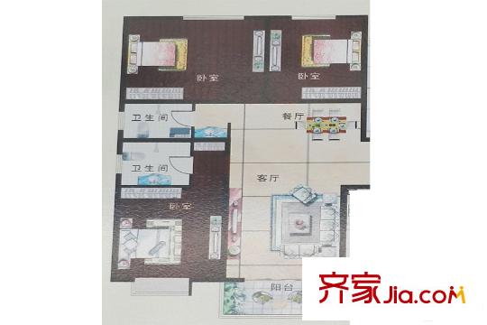 依水名園5號樓E戶型 3室2廳2衛(wèi)1廚