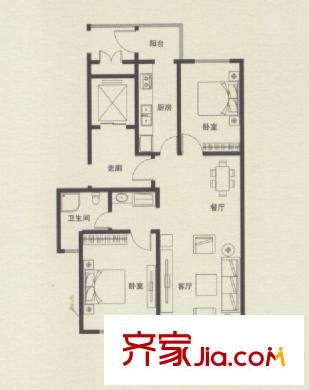 天昱金元北樓E1戶(hù)型110平米 2室2廳1衛(wèi)1廚