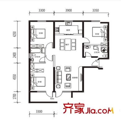 唐門一品 觀瀾222、223#樓標準層A戶型 3室2廳1衛(wèi)1廚