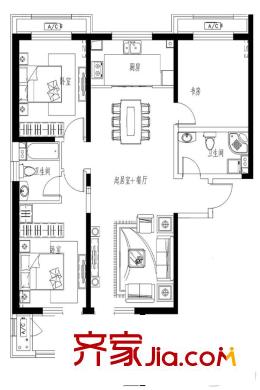 唐門一品 觀瀾223#樓標準層142.55戶型 3室2廳2衛(wèi)1廚