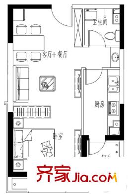 唐門一品 觀瀾223#樓標準層57.84戶型 1室2廳1衛(wèi)1廚