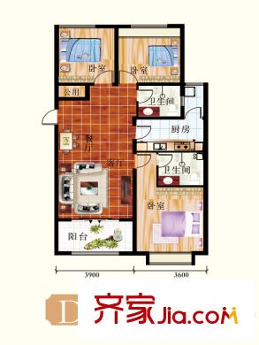鳳城國貿(mào)7# 8#D1戶型 3室2廳2衛(wèi)1廚