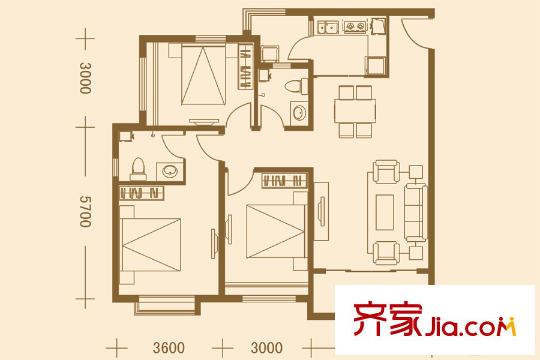 鳳城國貿北區(qū)6#3戶型 3室2廳2衛(wèi)1廚