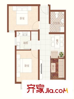鳳城盛世101號樓N1戶型76平米 2室2廳1衛(wèi)1廚