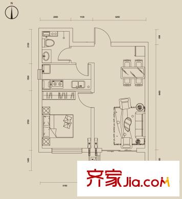 唐詩(shī)里A02、A03、A04號(hào)樓標(biāo)準(zhǔn)層F戶型 1室1廳1衛(wèi)1廚