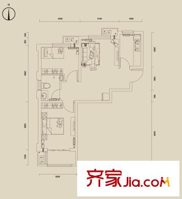 唐詩(shī)里A02、A03、A04號(hào)樓標(biāo)準(zhǔn)層D戶型 2室2廳1衛(wèi)1廚