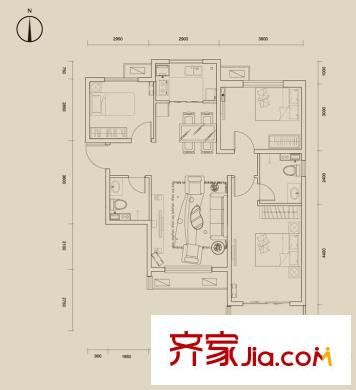唐詩(shī)里A02、A03、A04號(hào)樓標(biāo)準(zhǔn)層G戶型 3室2廳2衛(wèi)1廚