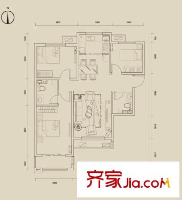 唐詩(shī)里A02、A03、A04號(hào)樓標(biāo)準(zhǔn)層G戶型 3室2廳2衛(wèi)1廚