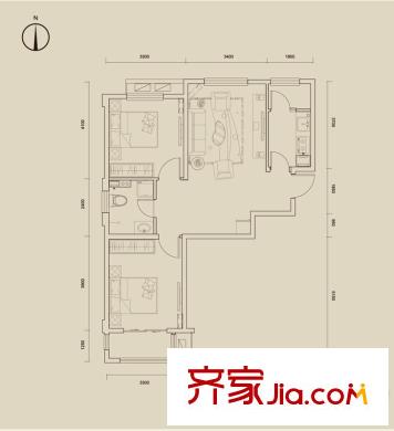 唐詩(shī)里A02、A03、A04號(hào)樓標(biāo)準(zhǔn)層A戶型 2室1廳1衛(wèi)1廚