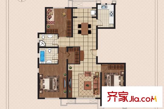 世紀(jì)瑞庭302/303/402/406/407#樓標(biāo)準(zhǔn)層G1戶型 3室2廳2衛(wèi)1廚
