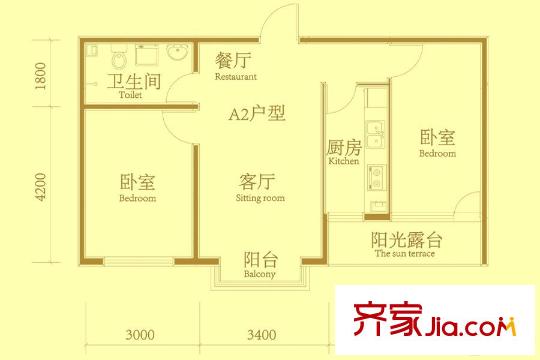 麗景盛園二期4-9棟樓標(biāo)準(zhǔn)層A2戶型 2室2廳1衛(wèi)1廚