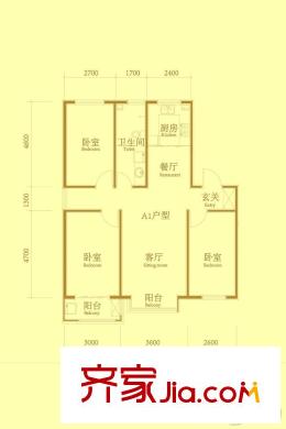 麗景盛園二期4-9棟樓標(biāo)準(zhǔn)層A1戶型 3室2廳1衛(wèi)1廚