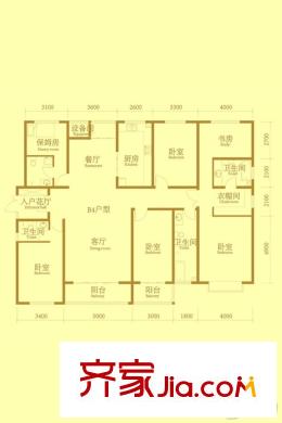 麗景盛園二期4-9棟樓標(biāo)準(zhǔn)層B4戶型 6室2廳3衛(wèi)1廚