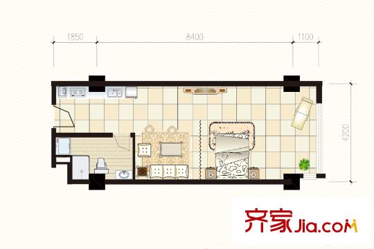 富強(qiáng)城305#樓標(biāo)準(zhǔn)層J戶型 1室1廳1衛(wèi)1廚