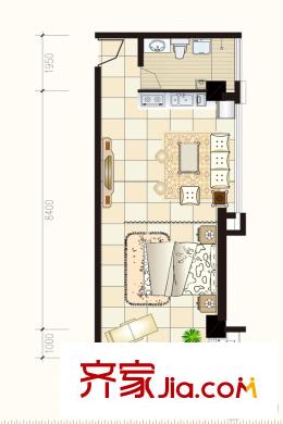 富強(qiáng)城305#樓標(biāo)準(zhǔn)層H戶型 1室1廳1衛(wèi)1廚