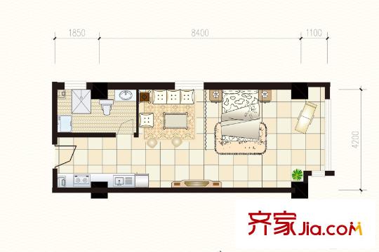 富強(qiáng)城305#樓標(biāo)準(zhǔn)層O戶型 1室1廳1衛(wèi)1廚