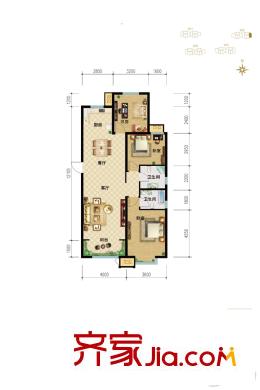 中建城三期402#F2戶型 3室2廳2衛(wèi)1廚