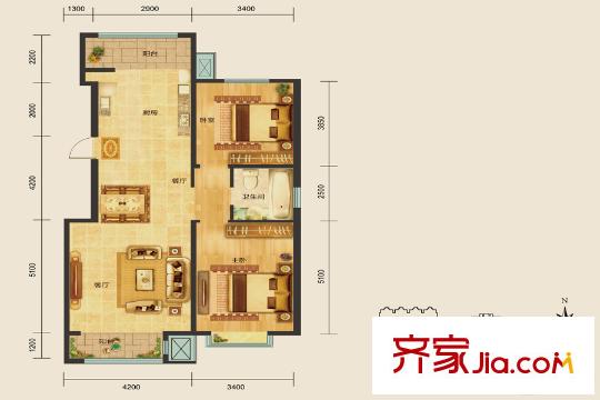 中建城三期104#D戶型 2室2廳1衛(wèi)1廚