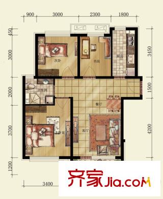 曹妃甸生態(tài)城彩虹嘉園一期A戶型 3室2廳1衛(wèi)1廚