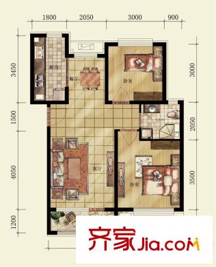 曹妃甸生態(tài)城彩虹嘉園一期C戶型 2室2廳1衛(wèi)1廚