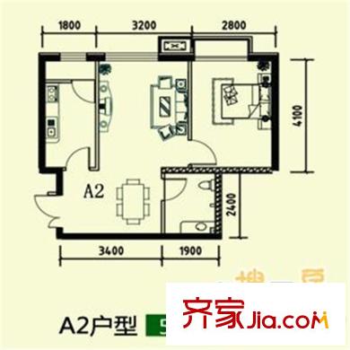 禾木花苑3#樓標(biāo)準(zhǔn)層A2戶型 1室2廳1衛(wèi)1廚